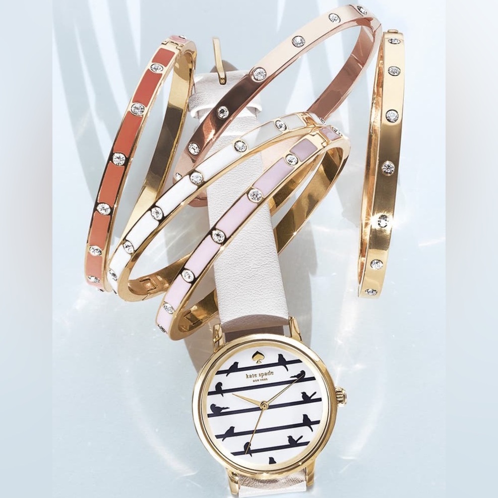 Kate Spade Pink Enamel + Rhinestone Gold Hinge Bangle Bracelet